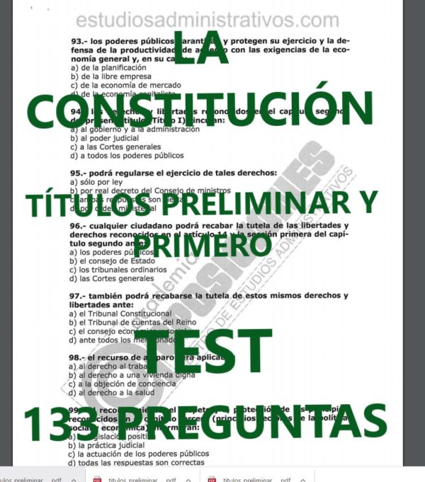 TEST CONSTITUCIÓN GRATIS 133 Preguntas, TÍTULOS PRELIMINAR Y PRIMERO ...