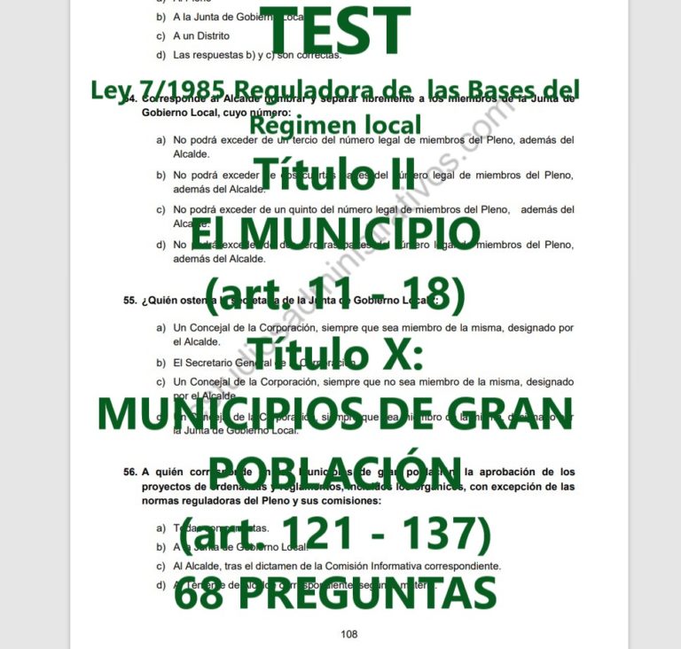 TEST Ley de Bases del Régimen Local Título II EL Municipio, Título X