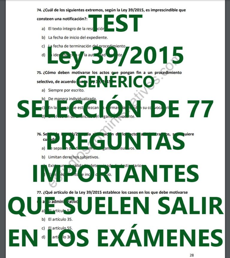 TEST De La Ley 39/2015 - 77 Preguntas Importantes Que Suelen Salir En ...